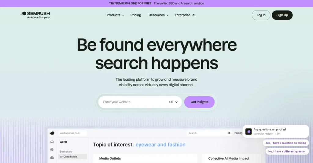 semrush homepage