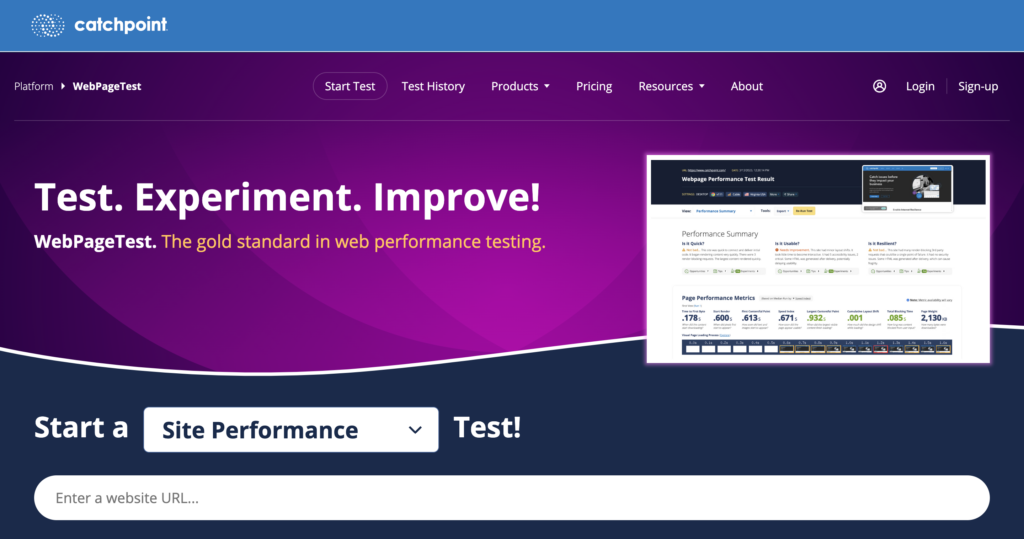 WebPageTest homepage