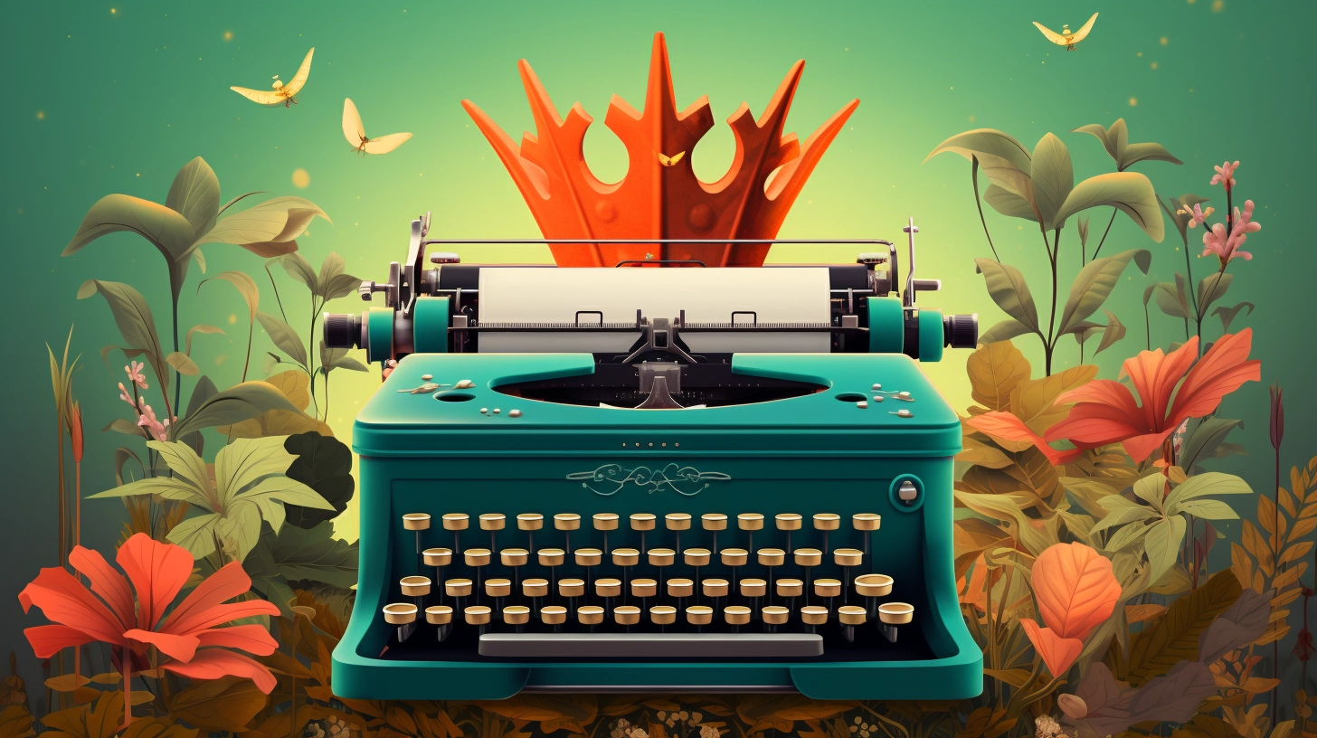 topical authority featured image - typewriter with a crown