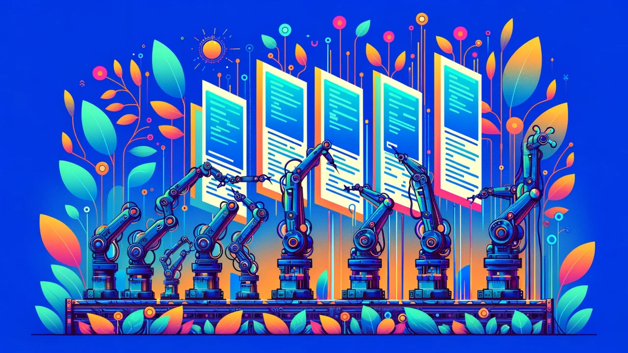 programmatic seo featured image - a factory making web pages