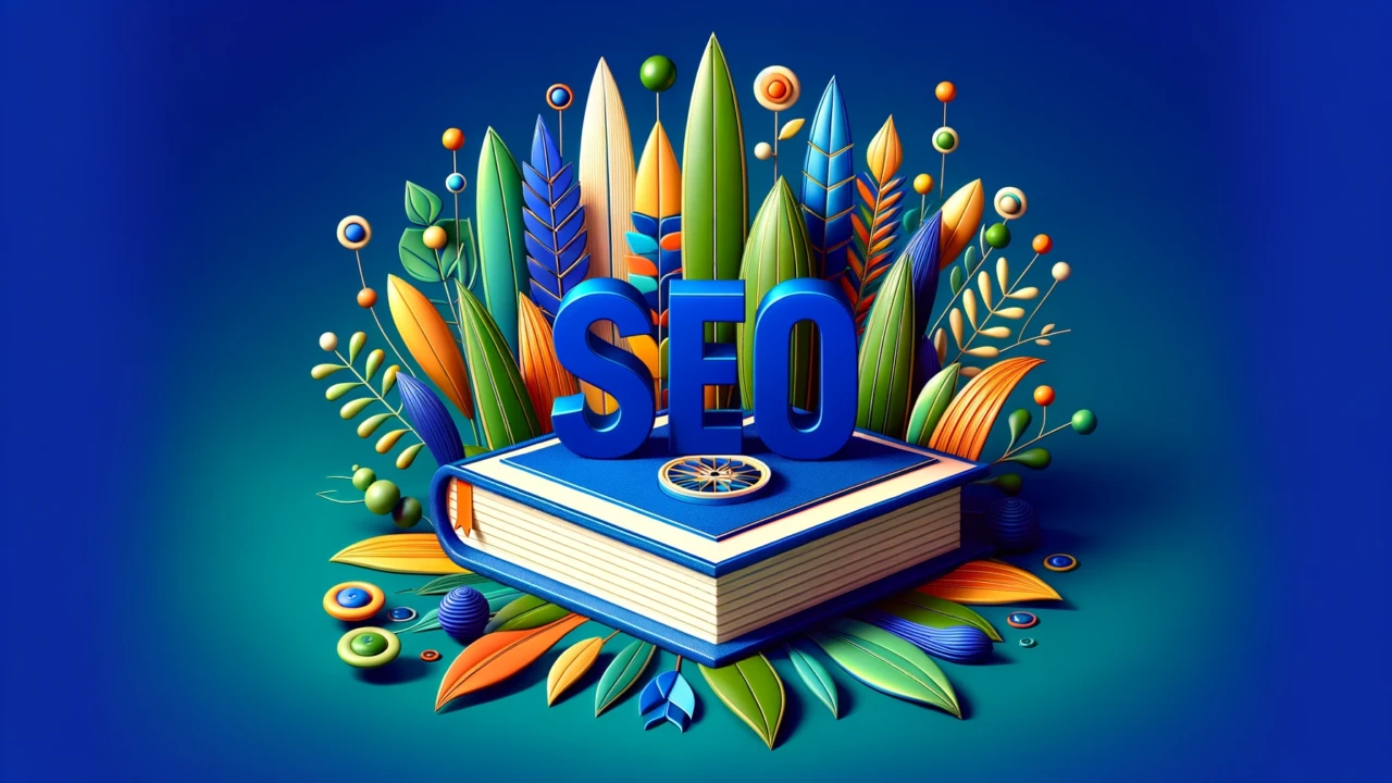 seo acronyms cover - seo on top of a book with plants