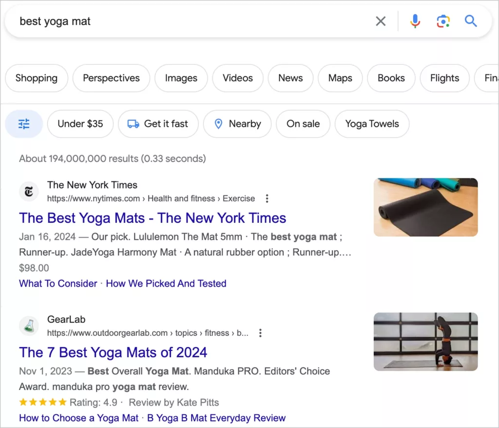 best yoga mat search experience