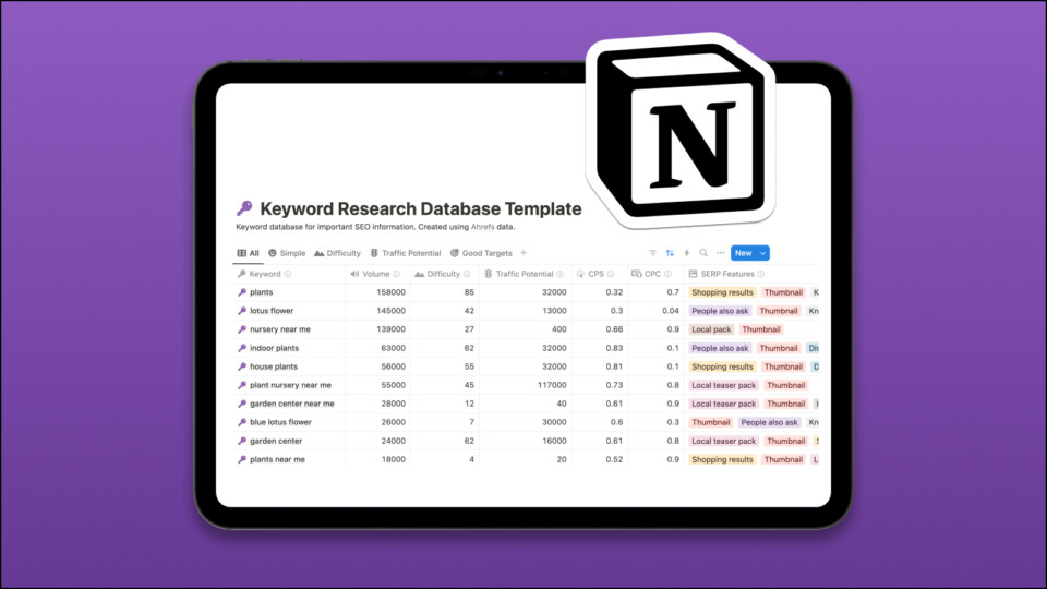 Keyword Research Database Notion Template