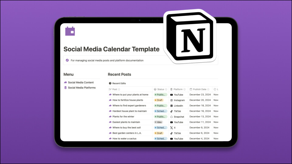 Social Media Calendar Notion Template
