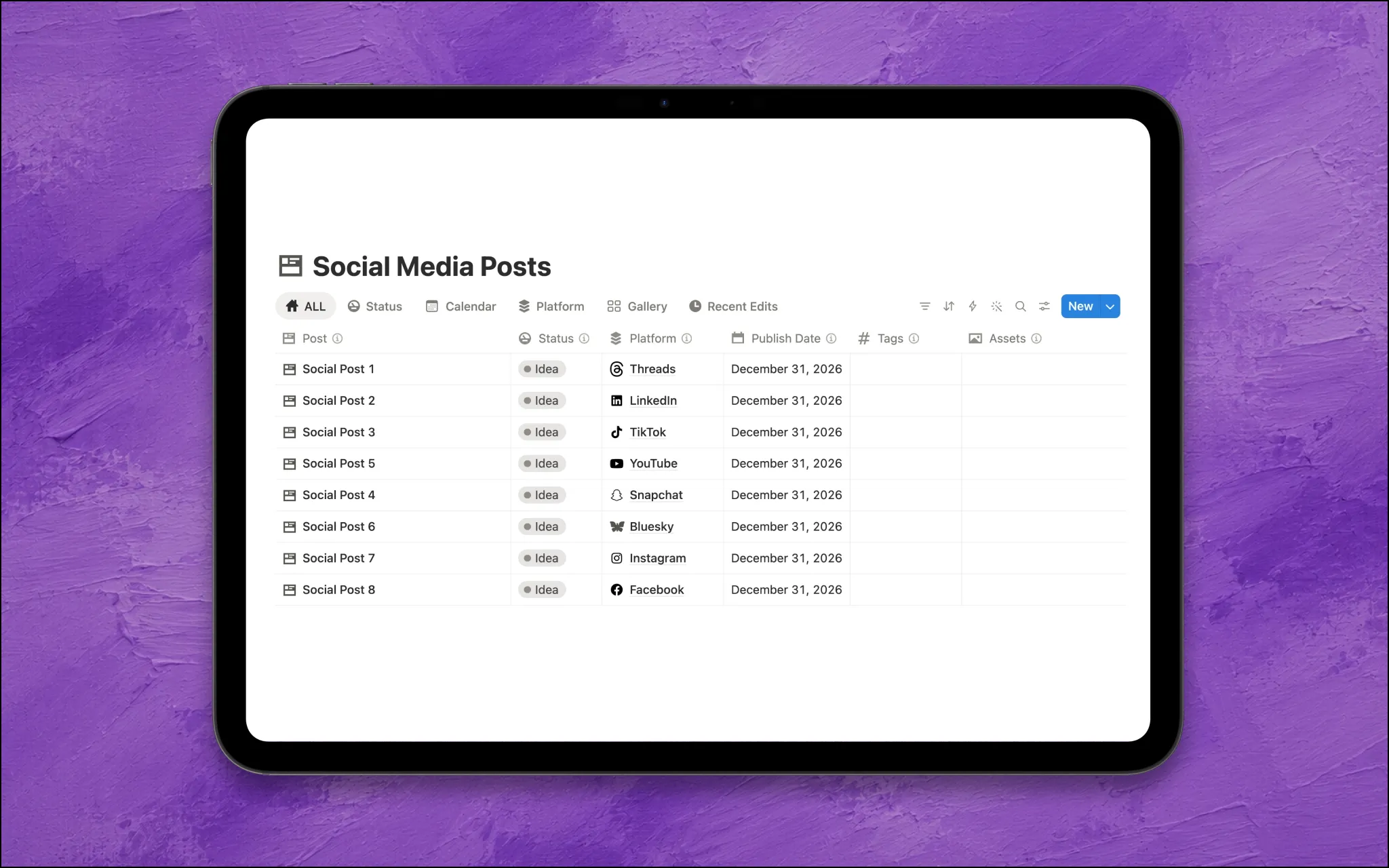 social media calendar notion template posts
