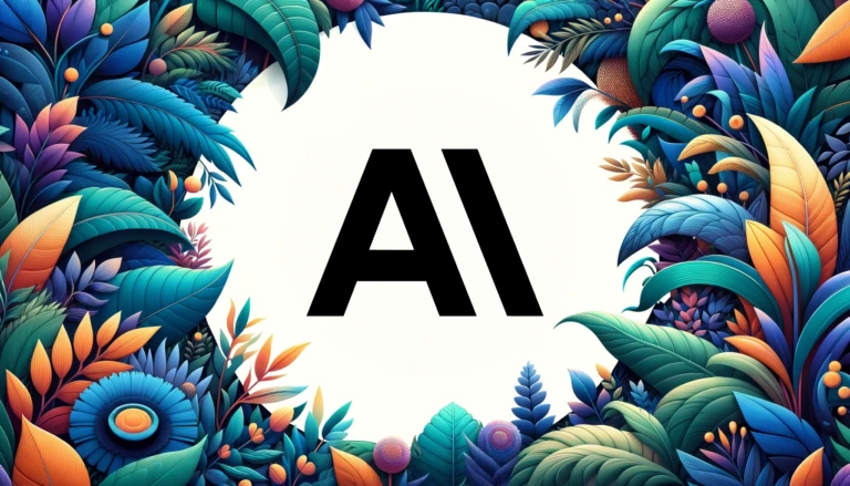 Claude featured image - Anthropic logo and colorful plants