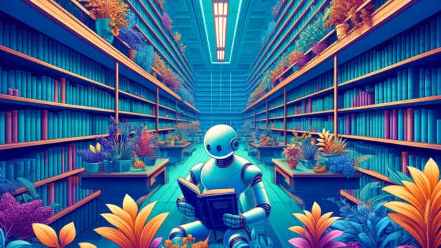 large language model llm - robot in a library