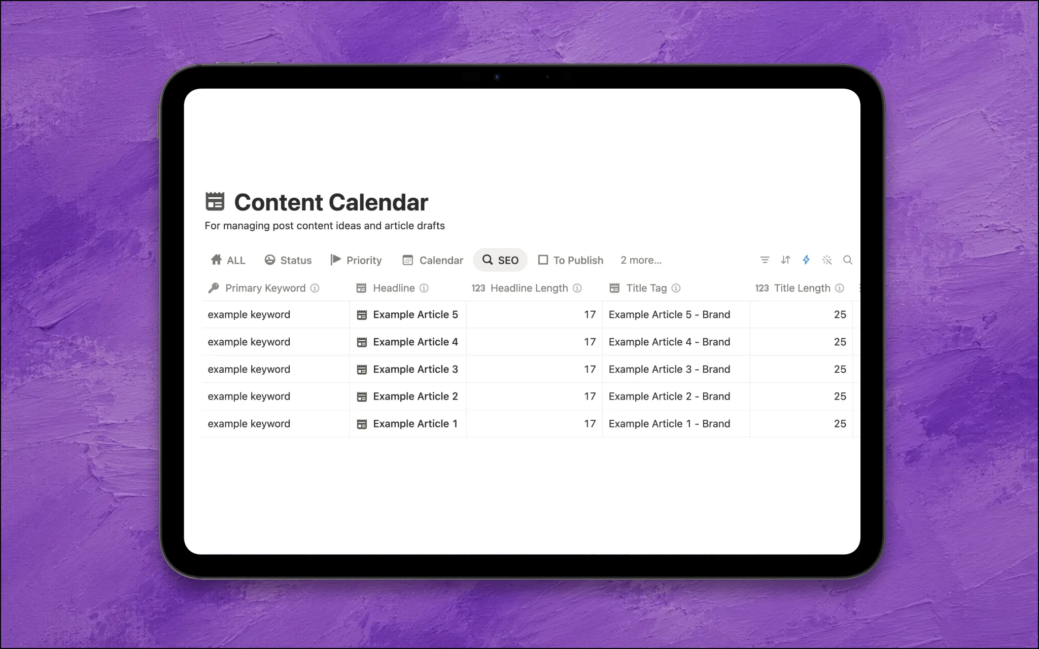 content calendar notion template calendar seo