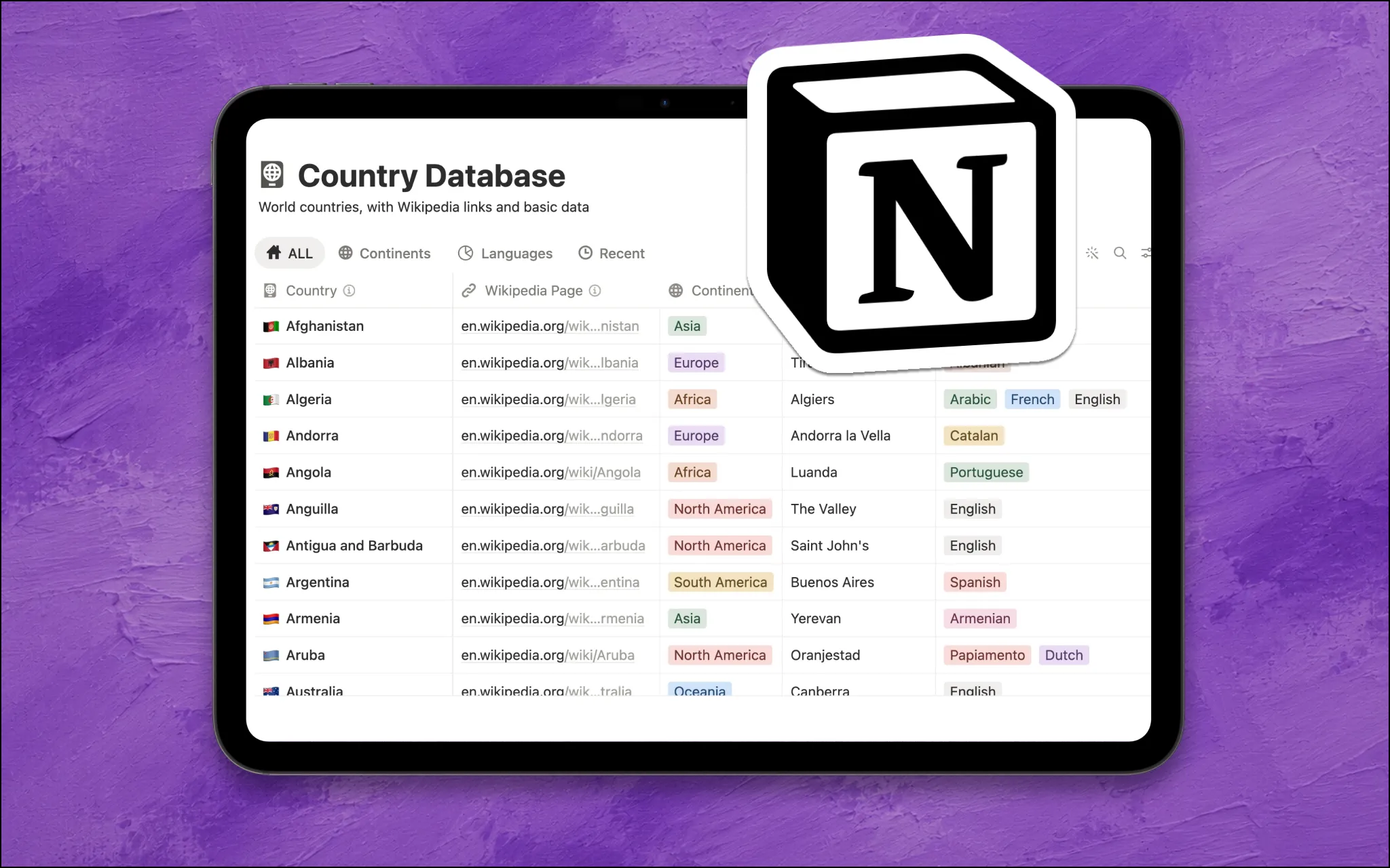 country database notion template cover