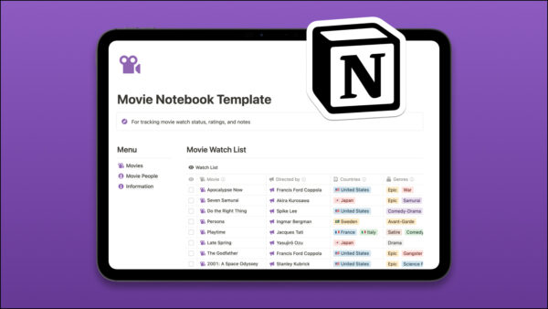 movie notebook notion template cover