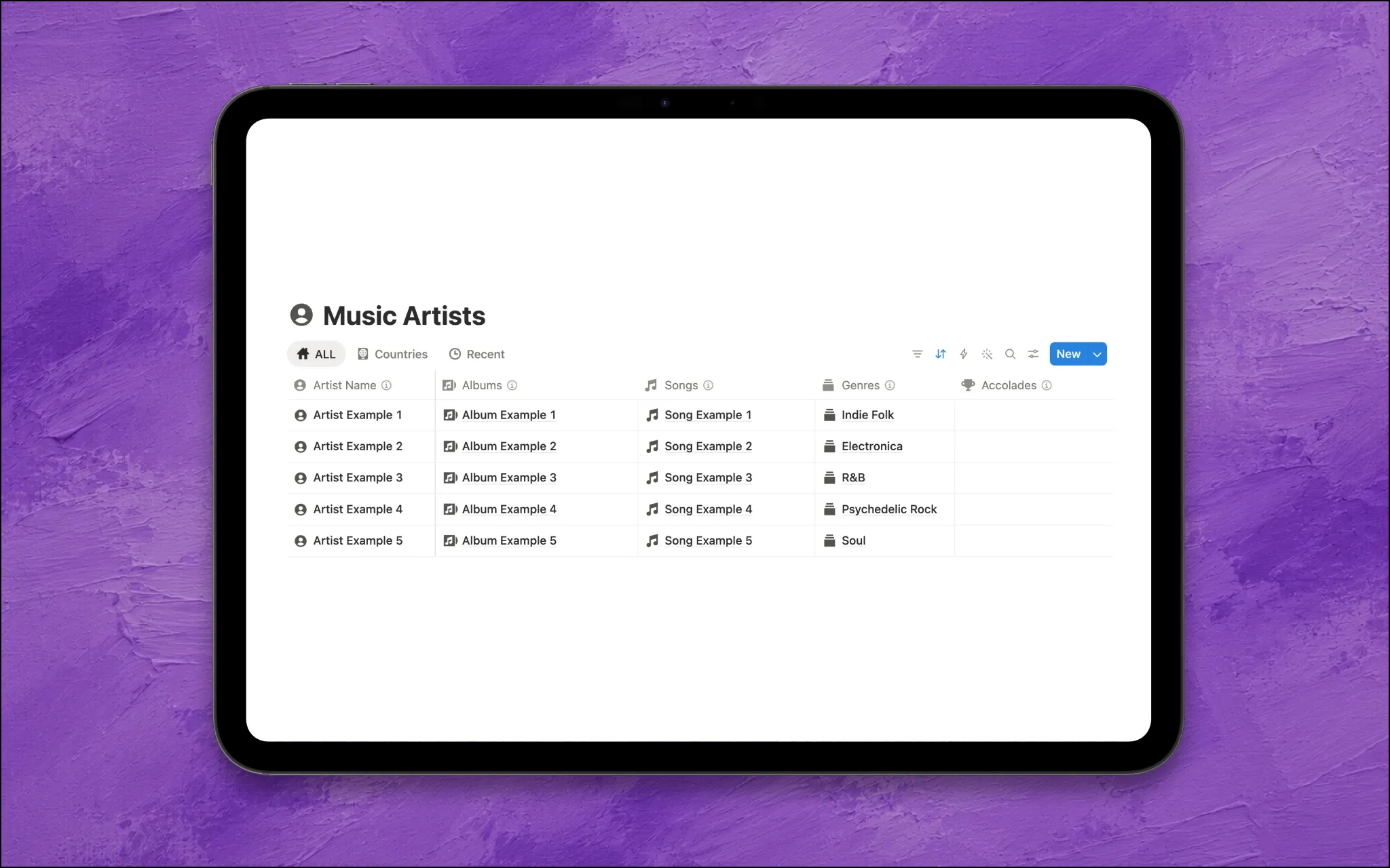 music notebook notion template artists