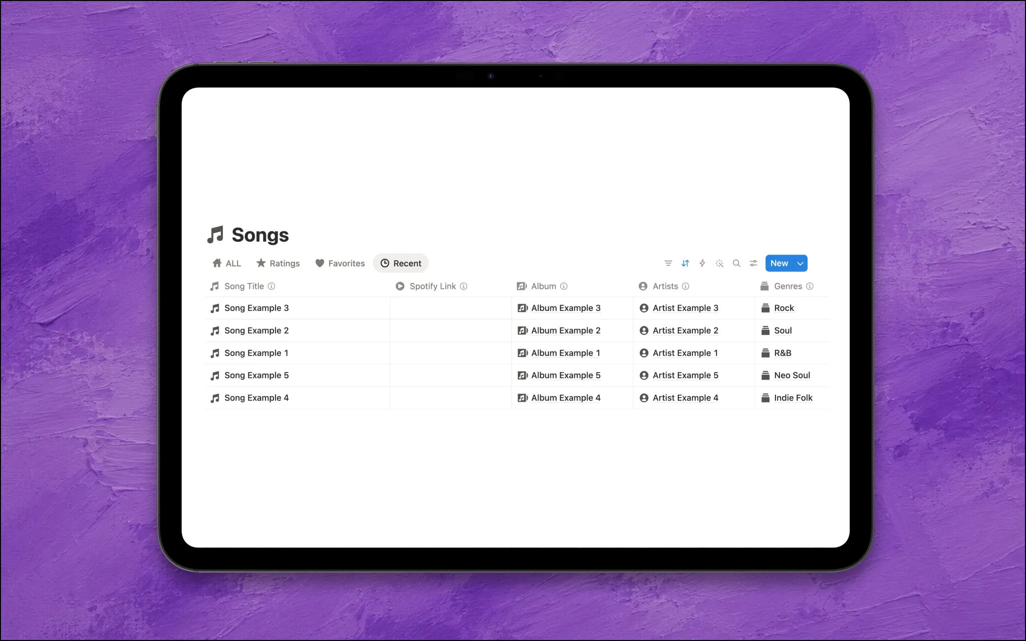 music notebook notion template songs