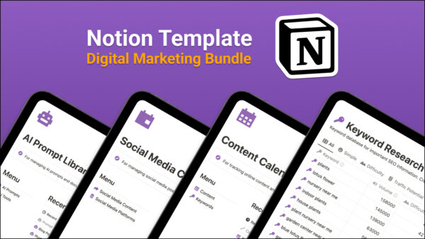 digital marketing notion template bundle cover