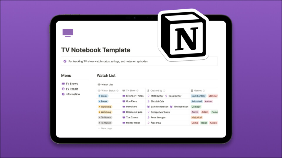 TV Notebook Notion Template