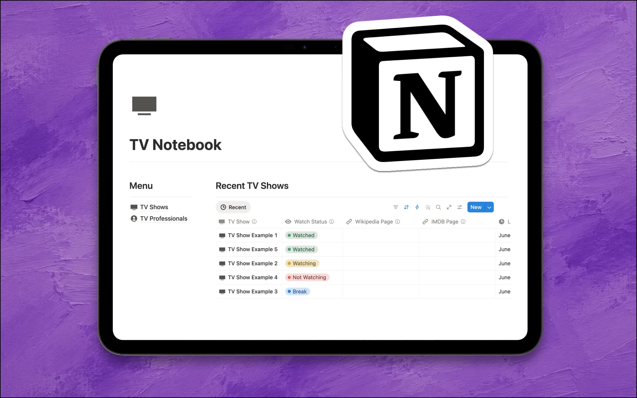 tv notebook notion template cover
