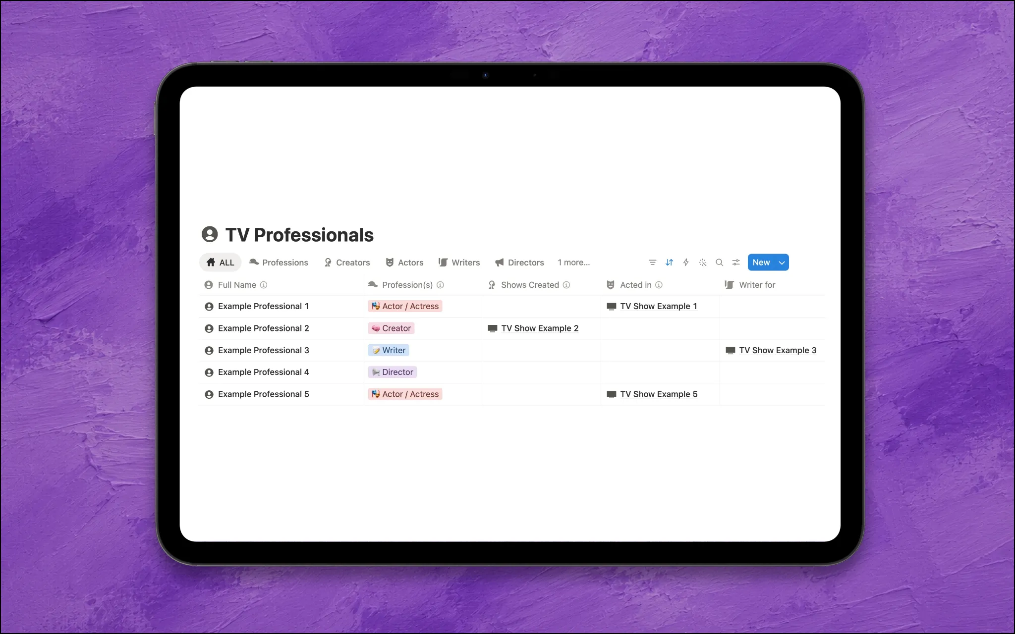 tv shows notion template tv professionals