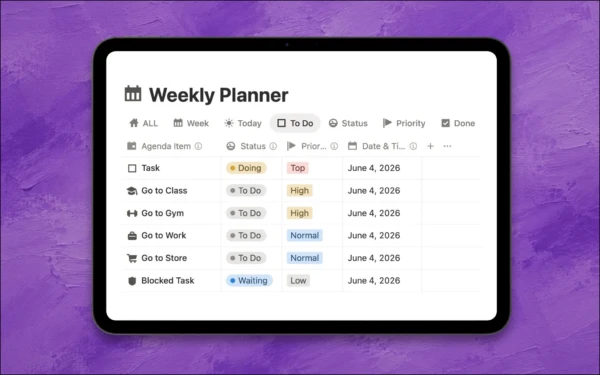 Templete Weekly Notion Weekly Planner Notion Template - TCB Studio