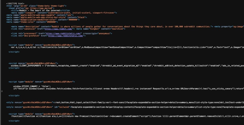 Reddit homepage source code