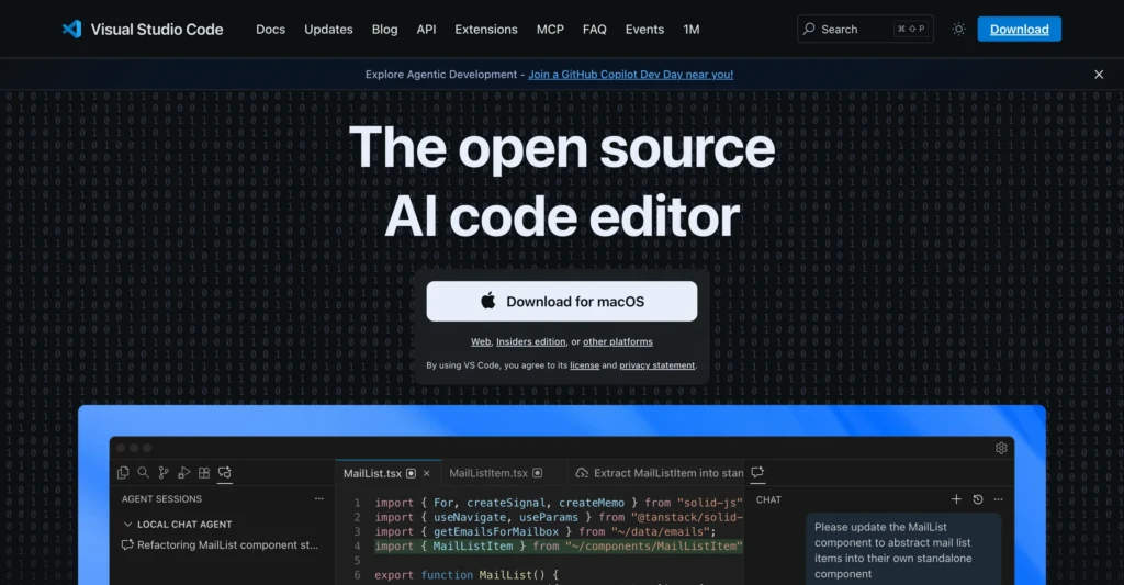 visual studio code homepage