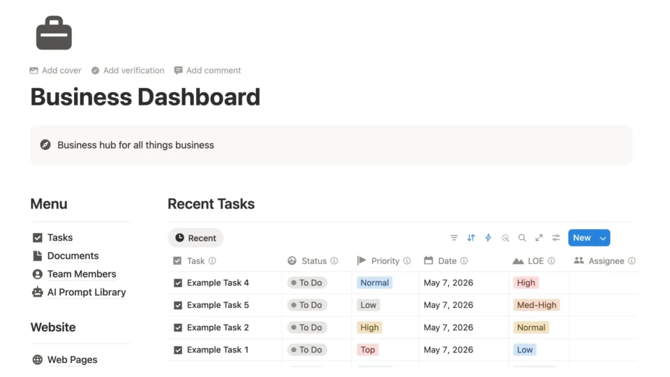 Business Dashboard Notion Template