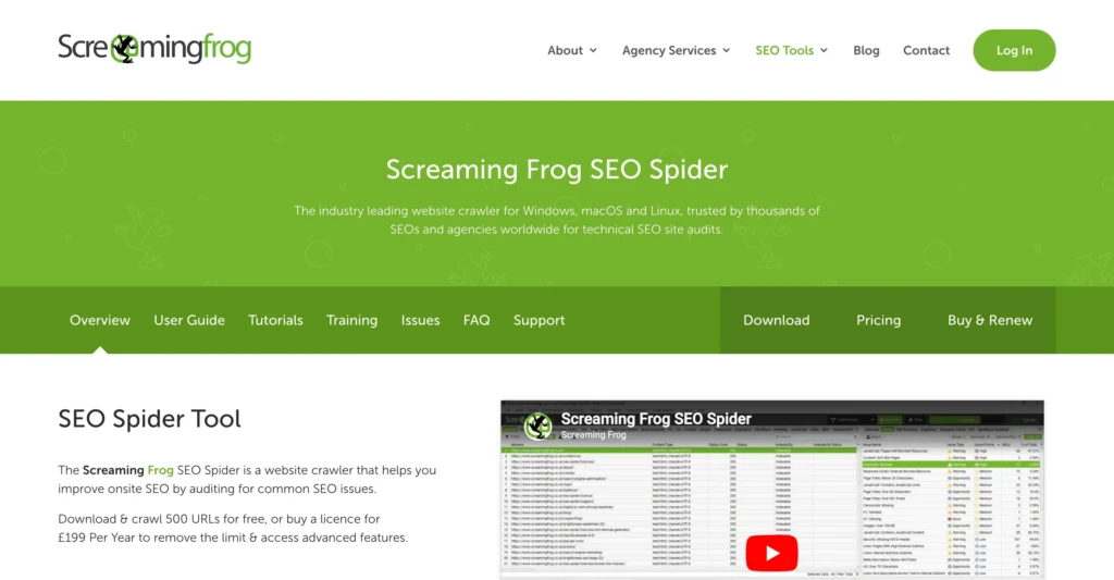 screaming frog homepage